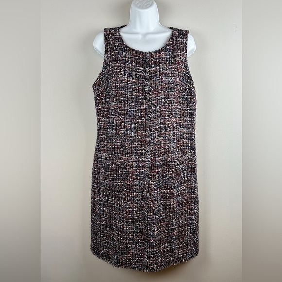 Talbots Women’s Sleeveless Shift Dress Size 14 Tweed Fringe Royalcore - Picture 4 of 15